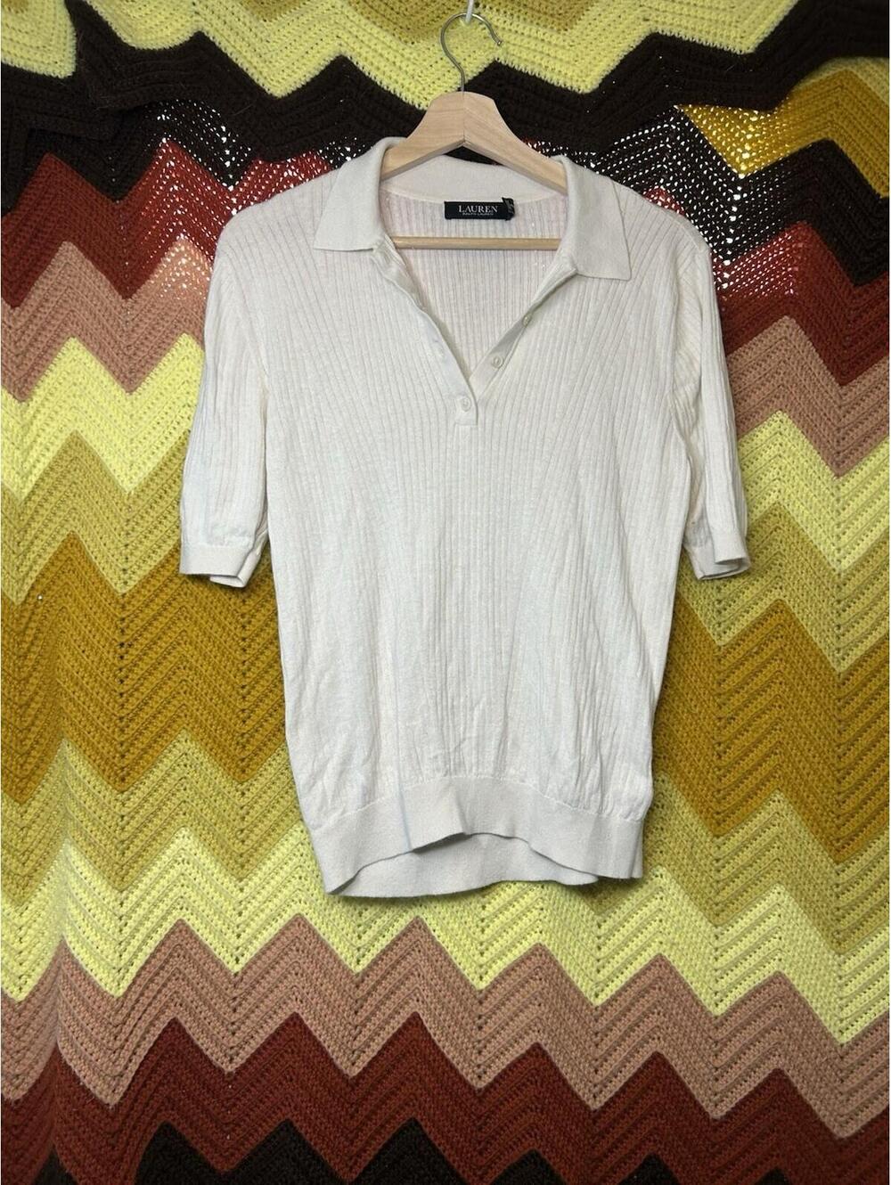 Lauren Ralph Lauren LRL Collared Shirt Womens L White Short Sleeve